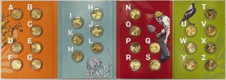 Набор из 26-ти монет номиналом 1 доллар. 2022 год, Австралия. Английский алфавит. В альбоме. Набор из 26-ти монет номиналом 1 доллар. 2022 год, Австралия. Английский алфавит. В альбоме.