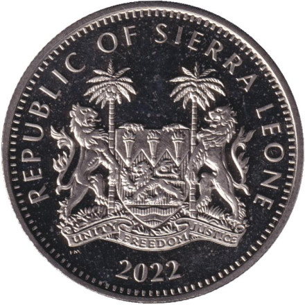 Монета 1 доллар. 2022 год, Сьерра-Леоне. Дикая пятерка. Антилопа. Монета 1 доллар. 2022 год, Сьерра-Леоне. Дикая пятерка. Антилопа.