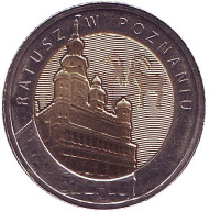 Монета 5 злотых. 2015 год, Польша. Ратуша в Познани. Монета 5 злотых. 2015 год, Польша. Ратуша в Познани.