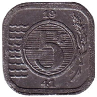Монета 5 центов. 1941 год, Нидерланды. (XF-aUNC).