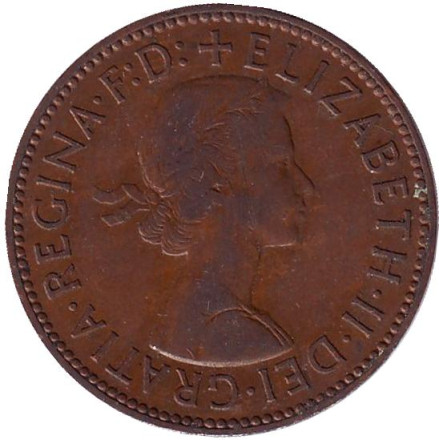 Монета 1/2 пенни. 1959 год, Великобритания. "Золотая лань".