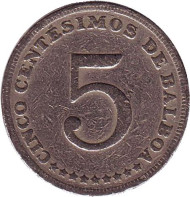 Монета 5 сентесимо. 1973 год, Панама. Монета 5 сентесимо. 1973 год, Панама.
