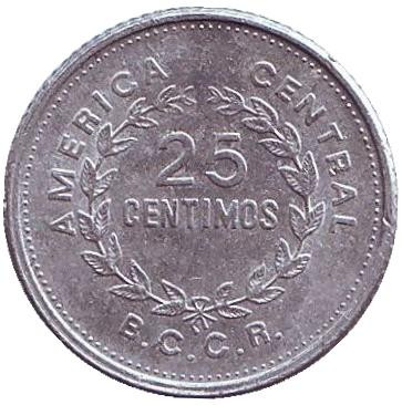 Монета 25 сантимов. 1989 год, Коста-Рика.