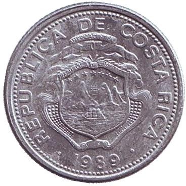 Монета 25 сантимов. 1989 год, Коста-Рика. Монета 25 сантимов. 1989 год, Коста-Рика.