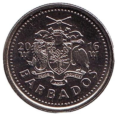 Монета 10 центов. 2016 год, Барбадос. Чайка. Монета 10 центов. 2016 год, Барбадос. Чайка.