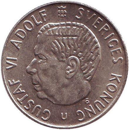Монета 1 крона. 1966 год, Швеция. Густав VI. Монета 1 крона. 1966 год, Швеция. Густав VI.