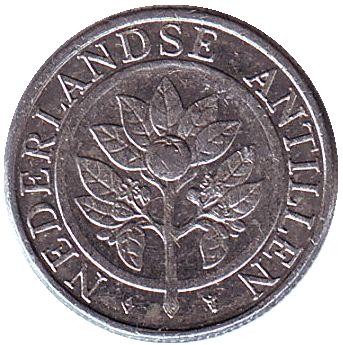 Монета 5 центов, 1993 год, Нидерландские Антильские острова. Цветок апельсинового дерева.