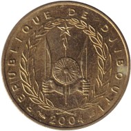 Монета 10 франков. 2004 год, Джибути. Парусник, корабль.