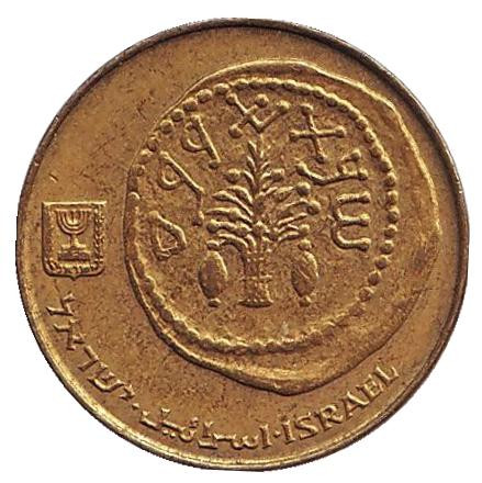 Монета 5 агор. 1993 год, Израиль. Ханука. Древняя монета. Монета 5 агор. 1993 год, Израиль. Ханука. Древняя монета.