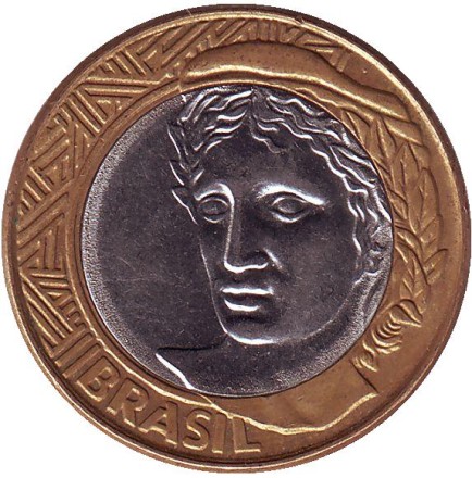 Монета 1 реал. 2008 год, Бразилия. Монета 1 реал. 2008 год, Бразилия.