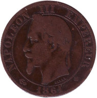 Монета 5 сантимов. 1861 год (BB), Франция. Наполеон III. Монета 5 сантимов. 1861 год (BB), Франция. Наполеон III.