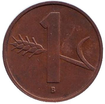 Монета 1 раппен. 1956 год, Швейцария.