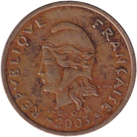 Монета 100 франков. 2003 год, Французская Полинезия. Скалистый остров Муреа.