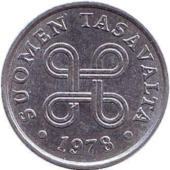Монета 1 пенни. 1978 год, Финляндия. Монета 1 пенни. 1978 год, Финляндия.