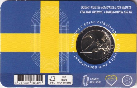 Монета 2 евро. 2025 год, Финляндия. 100 лет Финско-шведским легкоатлетическим играм. (Английский язык). Монета 2 евро. 2025 год, Финляндия. 100 лет Финско-шведским легкоатлетическим играм. (Английский язык).
