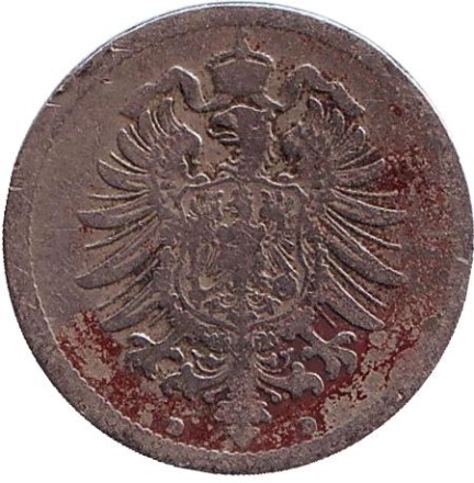 Монета 10 пфеннигов. 1889 год (D), Германская империя. Монета 10 пфеннигов. 1889 год (D), Германская империя.