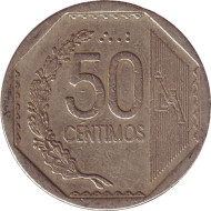 Монета 50 сентимов. 2000 год, Перу. Монета 50 сентимов. 2000 год, Перу.