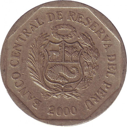 Монета 50 сентимов. 2000 год, Перу. Монета 50 сентимов. 2000 год, Перу.