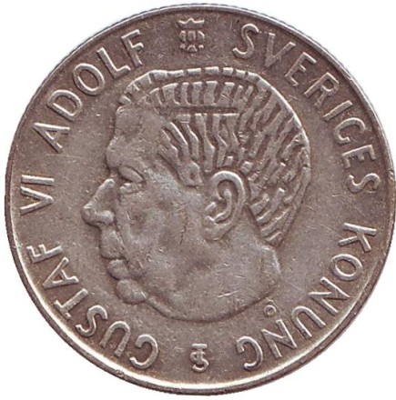 Монета 1 крона. 1961 год, Швеция. Густав VI. (TS)