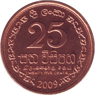 Монета 25 центов. 2009 год, Шри-Ланка. Монета 25 центов. 2009 год, Шри-Ланка.