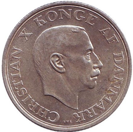 Монета 2 кроны. 1937 год, Дания. 25 лет правления Кристиана X. Монета 2 кроны. 1937 год, Дания. 25 лет правления Кристиана X.