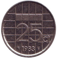 Монета 25 центов. 1983 год, Нидерланды. Монета 25 центов. 1983 год, Нидерланды.
