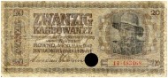 Банкнота 20 карбованцев. 1942 год, Украина. (немецкая оккупация, Ровно) Банкнота 20 карбованцев. 1942 год, Украина. (немецкая оккупация, Ровно)