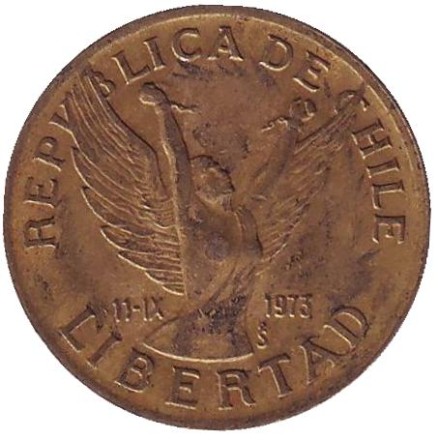 Монета 10 песо. 1990 год, Чили.