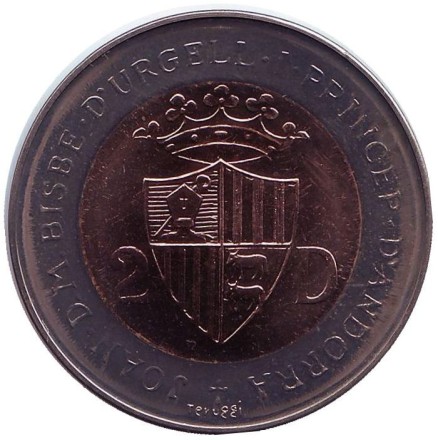 Монета 2 динера. 1984 год, Андорра. Обыкновенная белка.