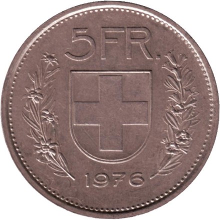 Монета 5 франков. 1976 год, Швейцария. Вильгельм Телль. Монета 5 франков. 1976 год, Швейцария. Вильгельм Телль.