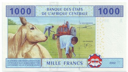 Банкнота 1000 франков. 2002 год, Центральные Африканские штаты. (Литера "A" - для Габона).