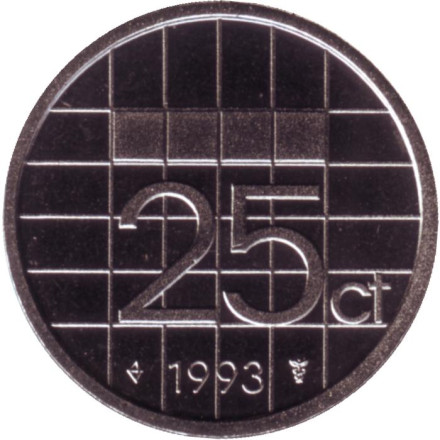 Монета 25 центов. 1993 год, Нидерланды. BU.