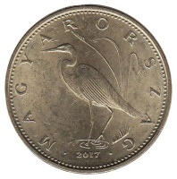 Большая белая цапля. Монета 5 форинтов. 2017 год, Венгрия.