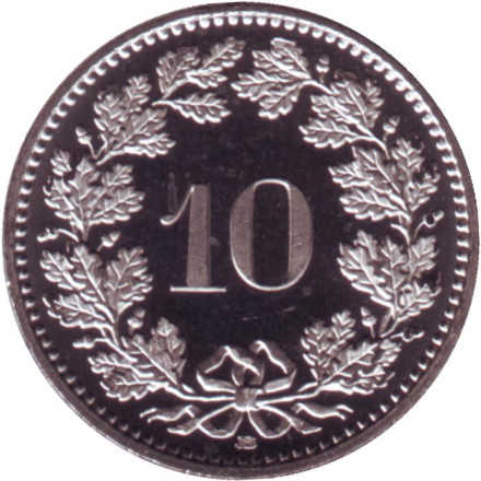 Монета 10 раппенов. 2017 год, Швейцария. UNC.