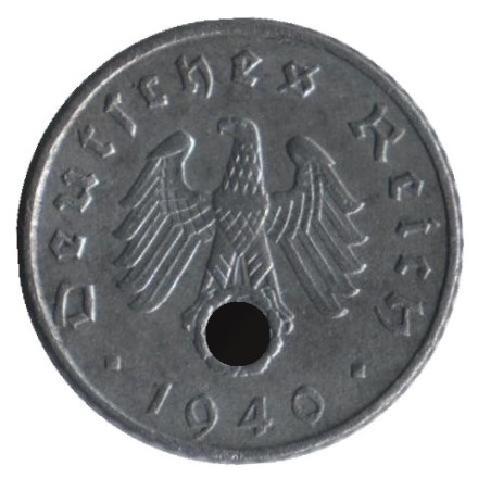 Монета 5 рейхспфеннигов. 1940 год, Германия (Третий Рейх). (A). Монета 5 рейхспфеннигов. 1940 год, Германия (Третий Рейх). (A).