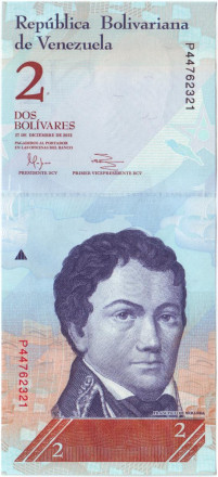 Банкнота 2 боливара. 2012 год, Венесуэла. Дата 27-12-2012.