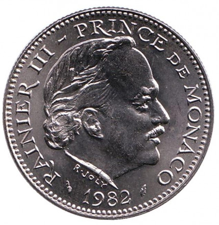 Монета 5 франков. 1982 год, Монако. UNC.