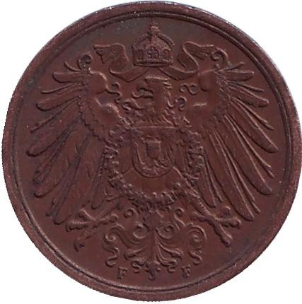 Монета 2 пфеннига. 1912 год (F), Германская империя.
