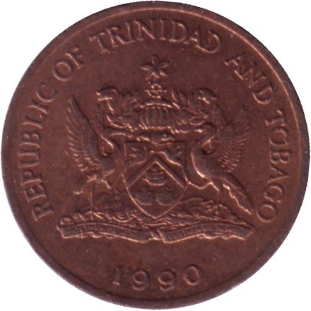 Монета 1 цент. 1990 год, Тринидад и Тобаго. Колибри. Монета 1 цент. 1990 год, Тринидад и Тобаго. Колибри.