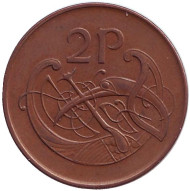 Монета 2 пенса. 1990 год, Ирландия. Птица. Ирландская арфа. Монета 2 пенса. 1990 год, Ирландия. Птица. Ирландская арфа.