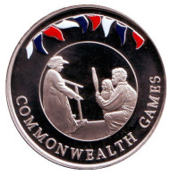Монета 50 пенсов. 2002 год, Фолклендские острова. Цветная. Игры содружества наций. Монета 50 пенсов. 2002 год, Фолклендские острова. Цветная. Игры содружества наций.