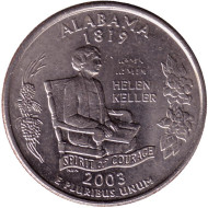 Монета 25 центов (P). 2003 год, США. Алабама. Штат № 22. Монета 25 центов (P). 2003 год, США. Алабама. Штат № 22.
