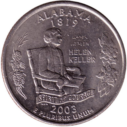 Монета 25 центов (P). 2003 год, США. Алабама. Штат № 22.