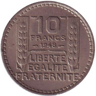 Монета 10 франков. 1948 год, Франция. Монета 10 франков. 1948 год, Франция.
