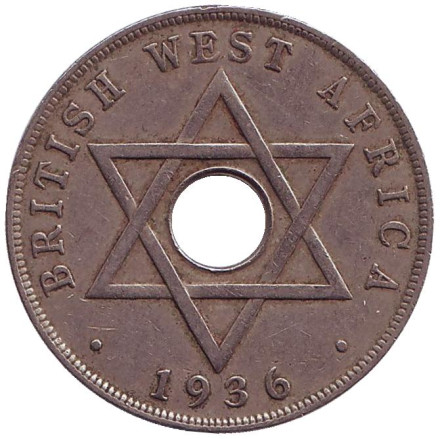 Монета 1 пенни. 1936 год, Британская Западная Африка. "KN" - Кингз Нортон Металл, Бирмингем