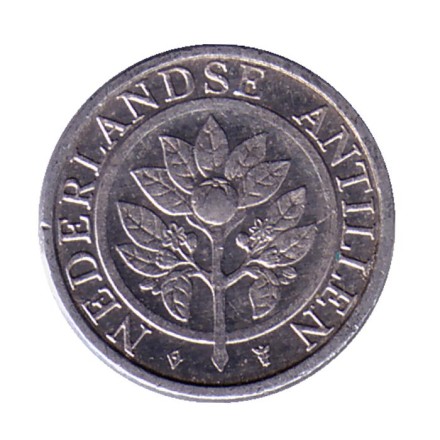 Монета 1 цент. 1995 год, Нидерландские Антильские острова. Цветок апельсинового дерева.