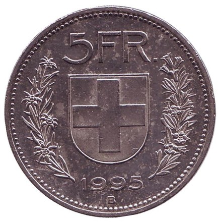 Монета 5 франков. 1995 год, Швейцария. Вильгельм Телль.