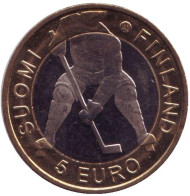 Монета 5 евро. 2012 год, Финляндия. Чемпионат мира по хоккею 2012 года.