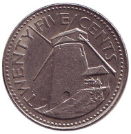 Монета 25 центов. 1981 год, Барбадос. Сахарная мельница Моргана Льюиса. Монета 25 центов. 1981 год, Барбадос. Сахарная мельница Моргана Льюиса.