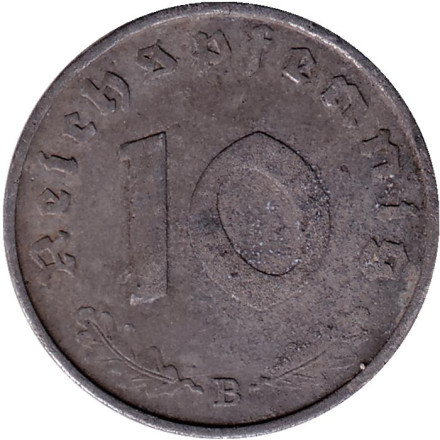 Монета 10 рейхспфеннигов. 1942 год (B), Третий Рейх.